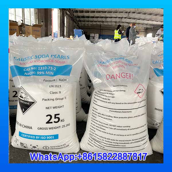 Customized packing for 25kg caustic soda pearls bags with branded logos and moisture proof liner